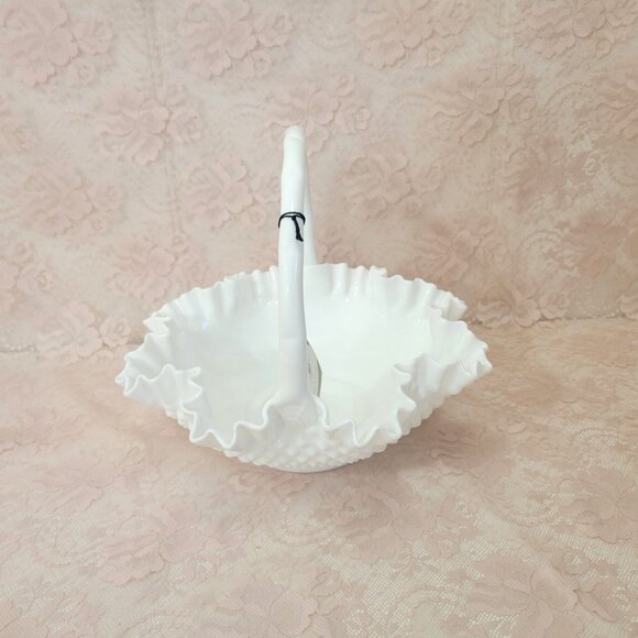 Fenton Hobnail Milk Glass Basket in Original Box with Tag - Picture 6 of 7